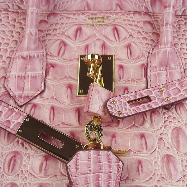 Replica Hermes Birkin 30CM Crocodile Head Veins Bag Pink 6088 On Sale